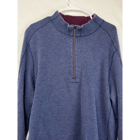 Tommy Bahama Men's XL Blue/Maroon Reversible 1/4 Zip Long Sleeve Sweater - Picture 8 of 10
